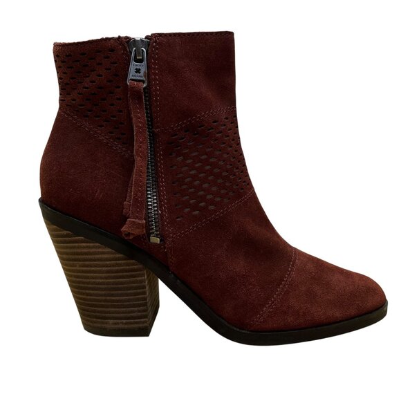 Lucky Brand Women’s Burgundy Suede Block Heel Ramses Ankle Boots Size 8.5M - Picture 1 of 10